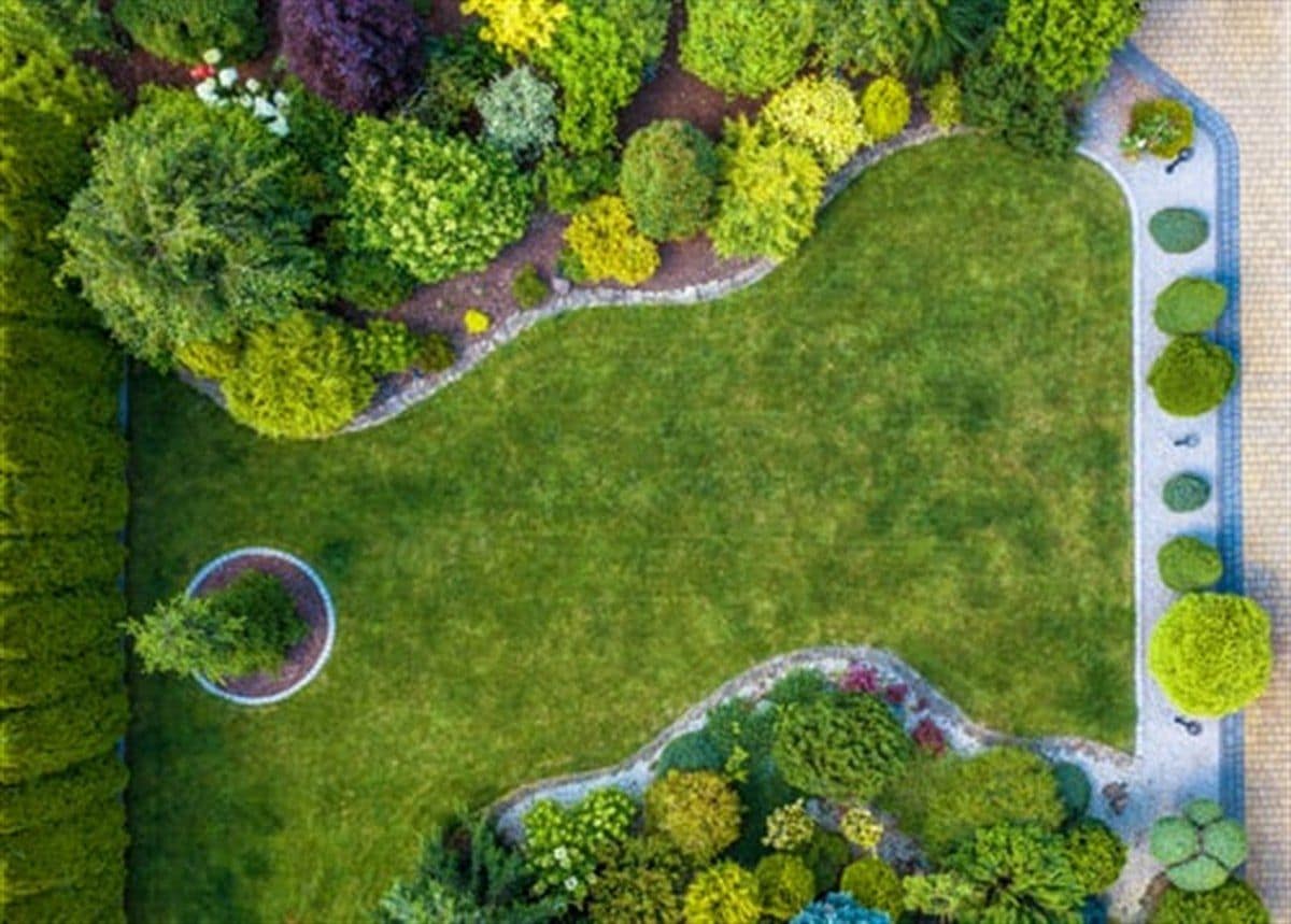 Professionally designed landscape beds with shaped shrubs and manicured lawn in Canton, GA